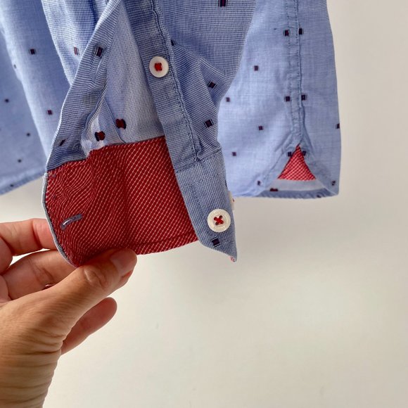 Men's Johnston & Murphy Long Sleeve Button Front Shirt Blue/Red Details, Size L - Picture 6 of 10